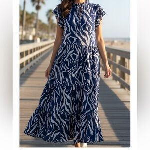 Pinch Navy and White Zebra Maxi Dress